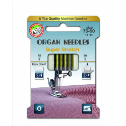 Machine Needles ORGAN SUPER STRETCH ASSORT 130/705H - 5pcs/card (75:3, 90:2pcs)