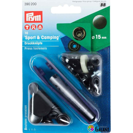 Press fasteners SPORT & CAMPING 15mm - black nickel (Prym) - 10pcs/card