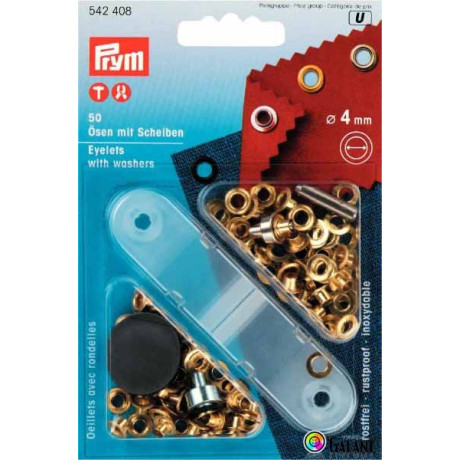 Mosazné průchodky 4mm s podložkou - Mosaz  (Prym) - 50ks/karta