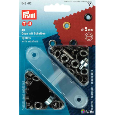 Mosazné průchodky s podložkou 5mm - Černý nikl (Prym) - 40ks/karta