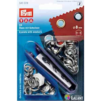 Brass Eyelets with Washers 8mm - Nickel plated (Prym) - 24pcs/card