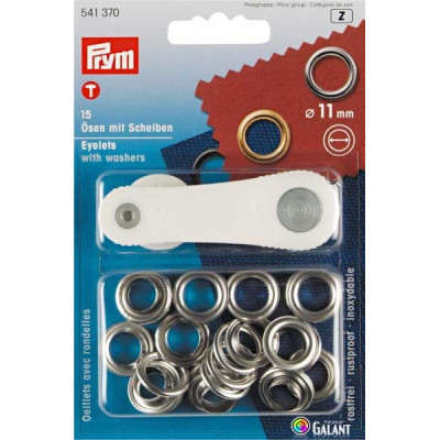 Brass Eyelets with Washers 11mm - Nickel plated (Prym) - 15pcs/card