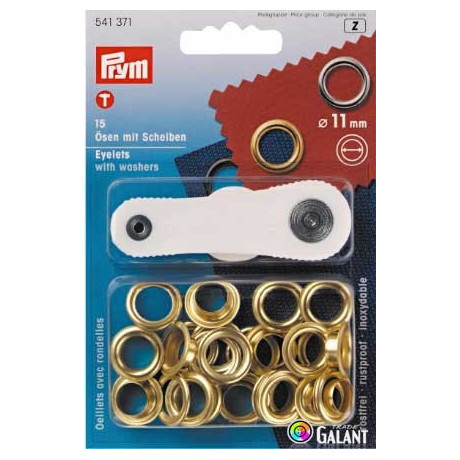 Brass Eyelets with Washers 11mm - Brass (Prym) - 15pcs/card