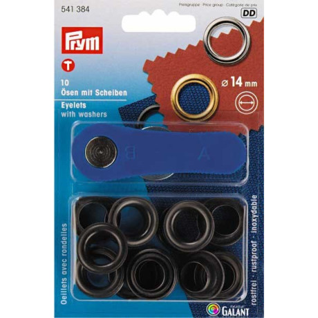 Brass Eyelets with Washers 14mm - Black nickel (Prym) - 10pcs/card