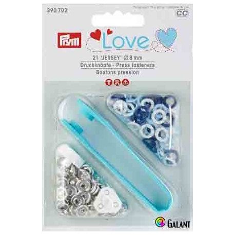 Press fasteners JERSEY 8 mm PRYM LOVE (Prym) - blue/light blue/white - 21pcs/card