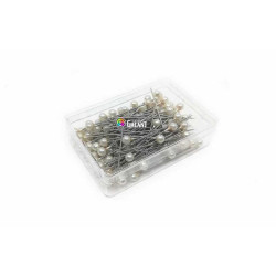 Plastic pearled Head Pins 38x0,60mm - nickel plated - c. white - 100pcs/box