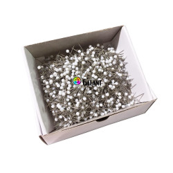 Špendlíky se skleněnou hlavou 32x0,60mm NI barva: Bílá - 1000ks/krabička