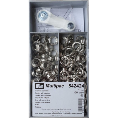 Brass Eyelets with washers 11mm - nickel plated (Prym) - 120pcs/box