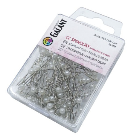 Straight Pins with Plastic Pearled Head 38 Nickel plated - colour: White - 100pcs/pl.box