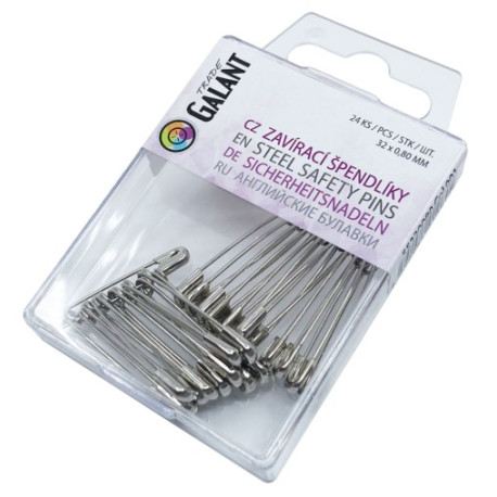 Mild Steel Safety Pins 1 (32x0,80mm) Nickel plated - 24pcs/pl.box (11/12 - 2bunches/pl.box)