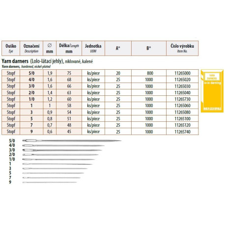Látací jehly Lo-Lo 5 (0,8x51) - 25ks/psaníčko 40psaníček/krabička (1000ks)