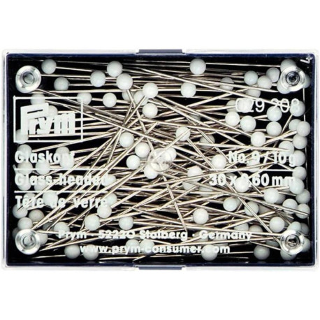 Glass Head Pins 30x0,60mm white (Prym) - 10g/plastic box