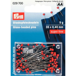 Glass Head Pins 35x0,40mm red (Prym)- 5g/card