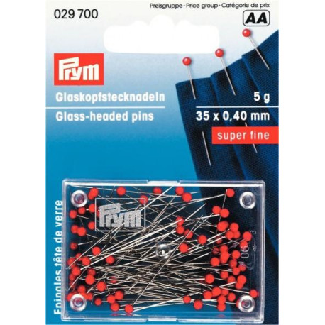 Glass Head Pins 35x0,40mm red (Prym)- 5g/card