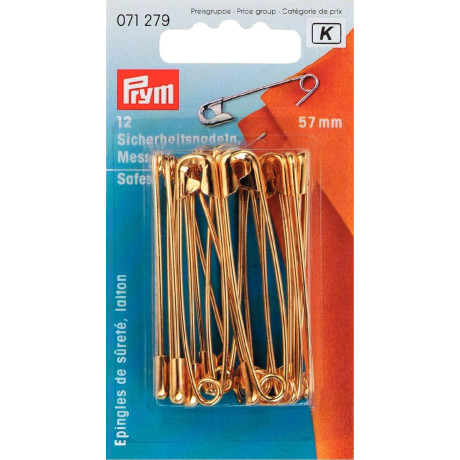 Brass Safety Pins 57mm (Prym) - 12pcs/card