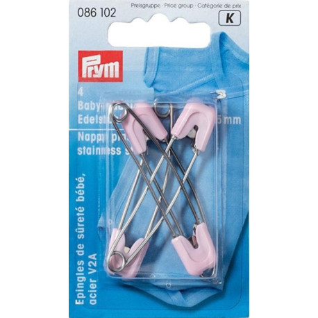 Children Safety Pins Plastic/Metal 55mm pink (Prym) - 4pcs/card