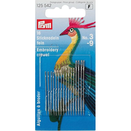 Crewel Needles No. 3-9 (Prym) - 16pcs/card