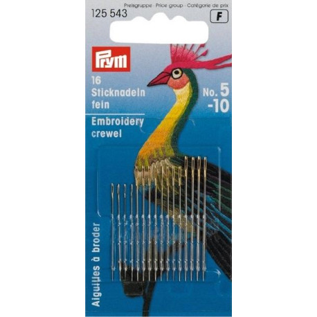 Crewel Needles No. 5-10 (Prym) - 16pcs/card