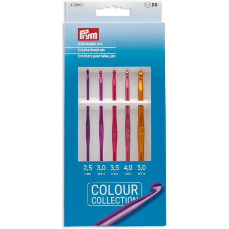 Aluminium Crochet hook (coloured) 14cm - assort (Prym) - 1set/card