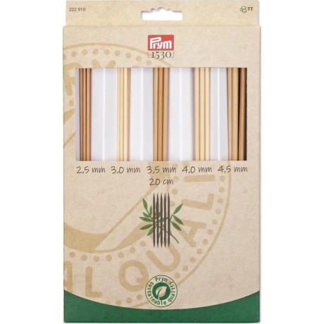 Knitting needles bamboo - 20cm - asort (Prym) - 5set/card