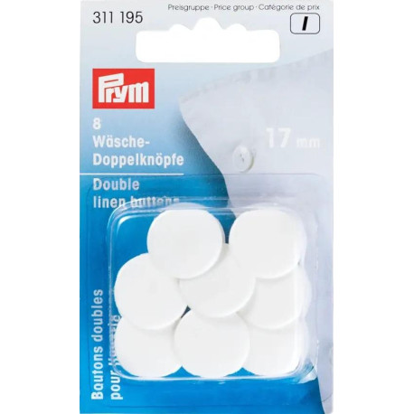 Double Linen Buttons 17 mm white (Prym) - 8pcs/card