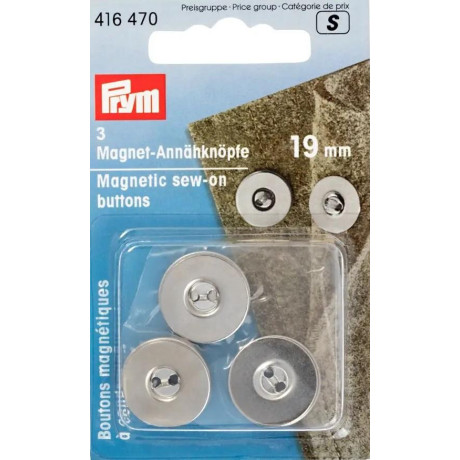 Magnetic sew-on buttons 19 mm silver (Prym) - 3pcs/card