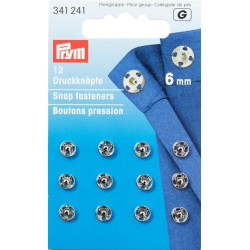 Brass Snap Fasteners - 6 mm silver (Prym) - 12 pcs/card