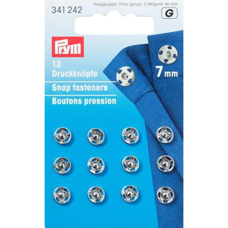 Brass Snap Fasteners - 7 mm silver (Prym) - 12 pcs/card