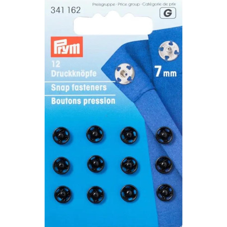 Brass Snap Fasteners - 7 mm black (Prym) - 12 pcs/card