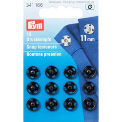 Brass Snap Fasteners - 11 mm black (Prym) - 12 pcs/card