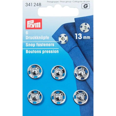 Brass Snap Fasteners - 13 mm silver (Prym) - 6 pcs/card