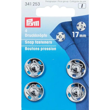 Brass Snap Fasteners - 17 mm silver (Prym) - 4 pcs/card