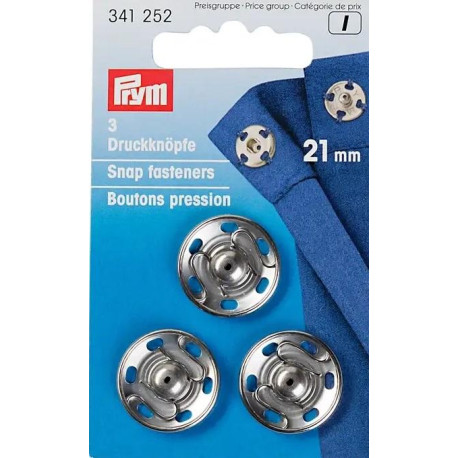 Brass Snap Fasteners - 21 mm silver (Prym) - 3 pcs/card