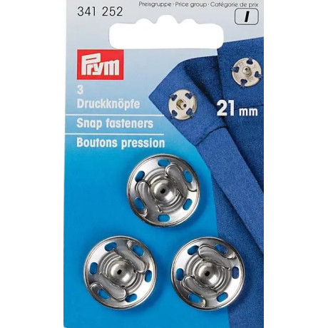Brass Snap Fasteners - 21 mm silver (Prym) - 3 pcs/card