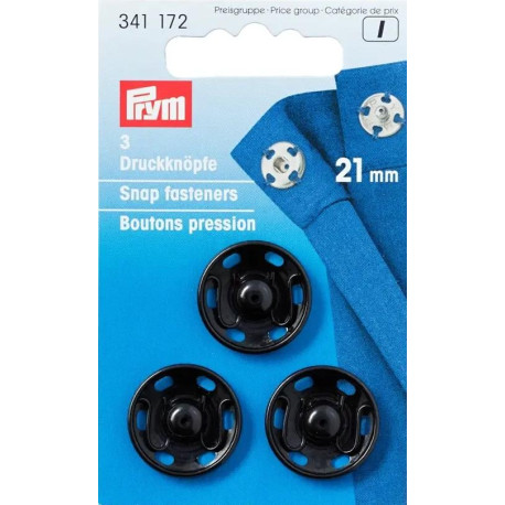 Brass Snap Fasteners - 21 mm black (Prym) - 3 pcs/card