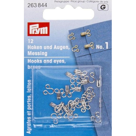 Brass Hooks and Eyes 1 - silver (Prym) - 12pairs/card
