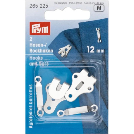 Trouser and Skirt Hooks/Bars 12 mm - silver (Prym) - 2pairs/card