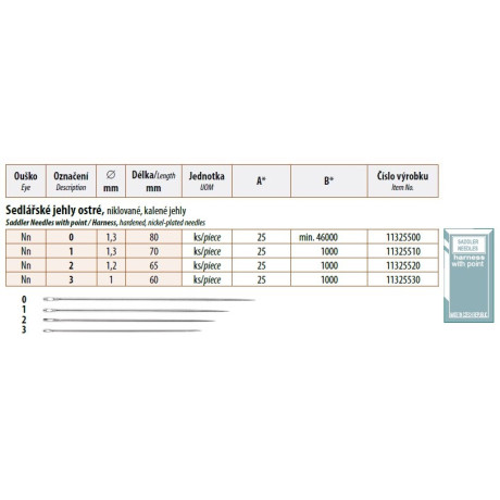 Saddler Needles with point 1 (1,3x70) - 25pcs/envelope, 40envelopes/box (1000pcs)