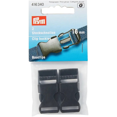 Clip buckles strong 16mm - c. black (Prym) - 2pcs/card