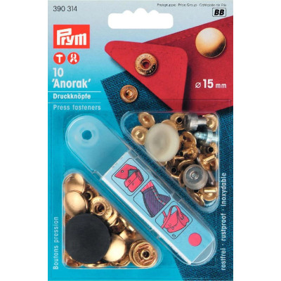 Press fasteners ANORAK 15mm - gold (Prym) - 10pcs/card