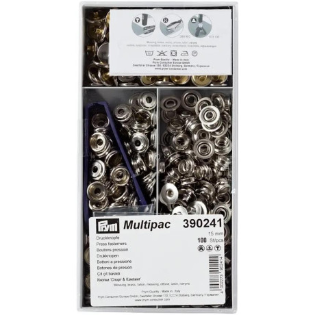 Press fasteners SPORT & CAMPING 15mm - silver (Prym) - 100cs/box