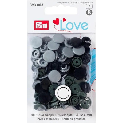 Press fasteners Colour Snaps PRYM LOVE 12,4mm - c. grey - 30pcs/card