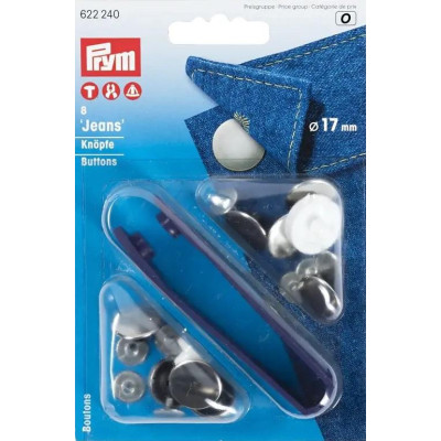 Jeans buttons 17mm - silver (Prym) - 8pcs/card