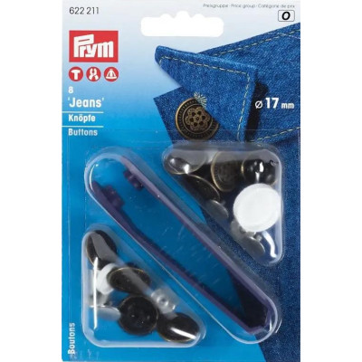 Jeans buttons 17mm - old brass (Prym) - 8pcs/card
