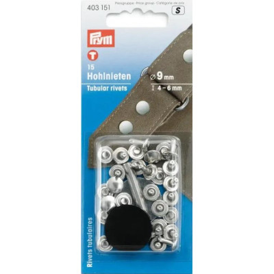 Hollow rivets 9mm - silver (Prym) - 15pcs/card