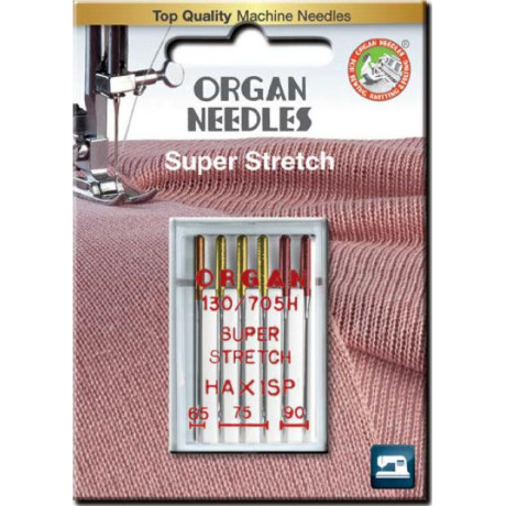 Strojové jehly ORGAN SUPER STRETCH 130/705H - ASORT - 6ks/pl. krabička