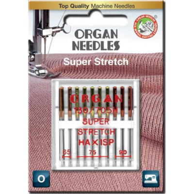 Strojové jehly ORGAN SUPER STRETCH 130/705H - ASORT - 10ks/pl. krabička