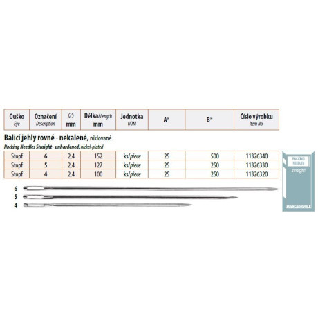 Packing Needles Straight - unhardened 4 (2,4x100) - 25pcs/envelope - 10envelopes/box