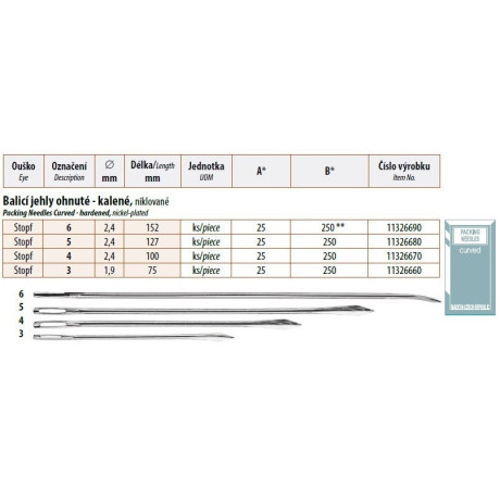 Packing Needles Curved - hardened 6 (2,4x152) - 25pcs/envelope - 10envelopes/folie