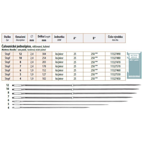 Mattress Needles - One point 6 (1,9x152) - 25pcs/envelope - 10envelopes/folie